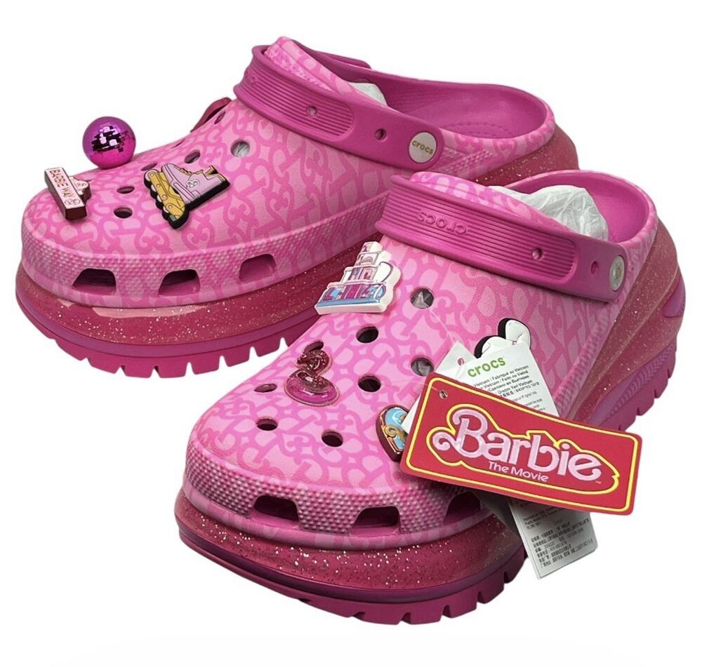 Crocs Barbie Movie Mega Crush Clog Pink m10/w12 NEW w/Charms